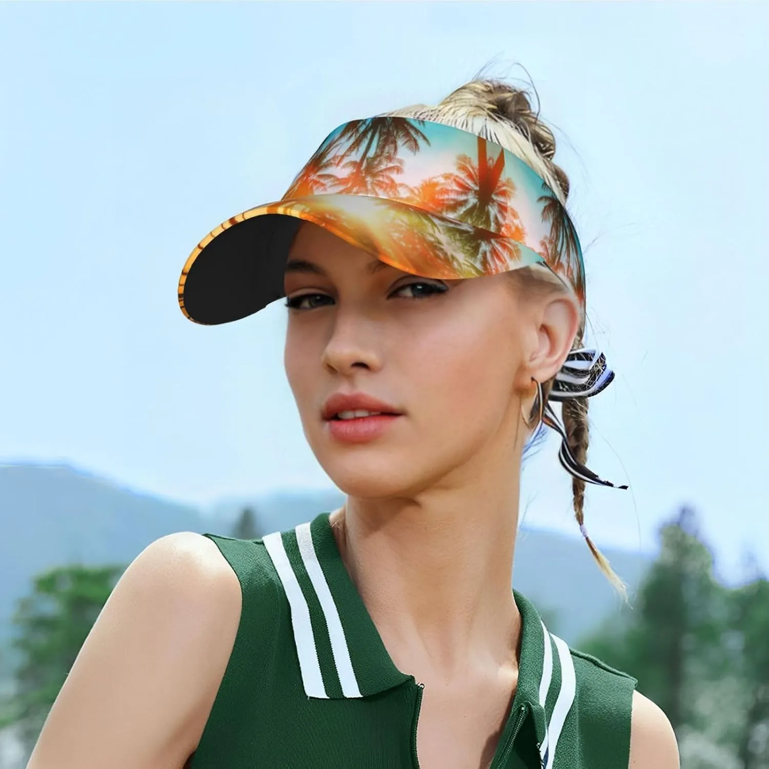 Tropical Island Palm Tree Sport Sun Visor Adjustable Summer Cap Visor Caps for Women Men Travel