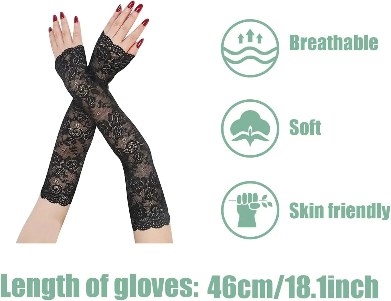 UV Protection Lace Arm Sleeves, Women's Floral Lace Sleeves Hollow Out Long Sunscreen Gloves Fingerless Driving Gloves