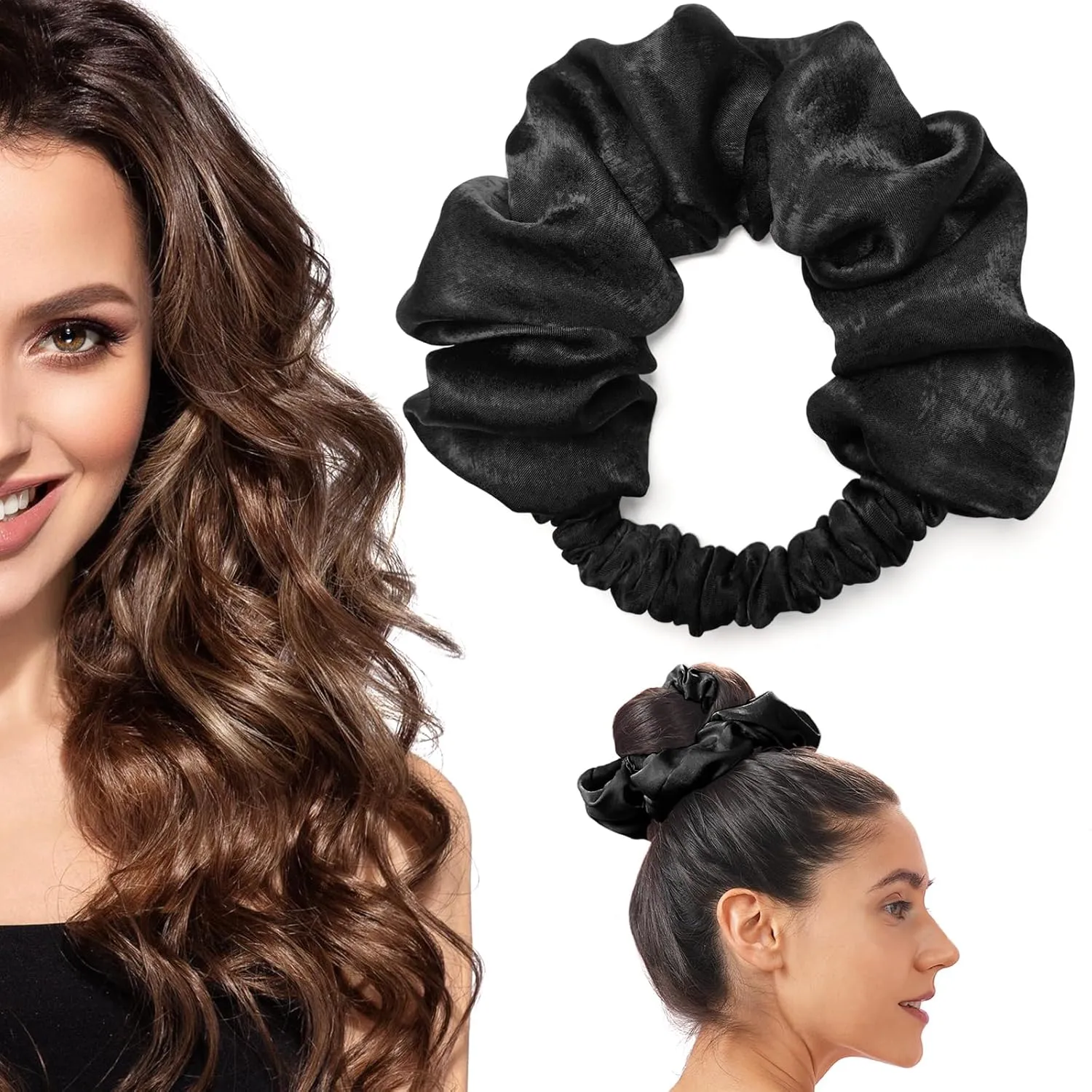 Velvet Heatless Curling Scrunchie, No Heat Curls for Long Hair, Soft Sleep-in Hair Roller (Black, 1 Count)