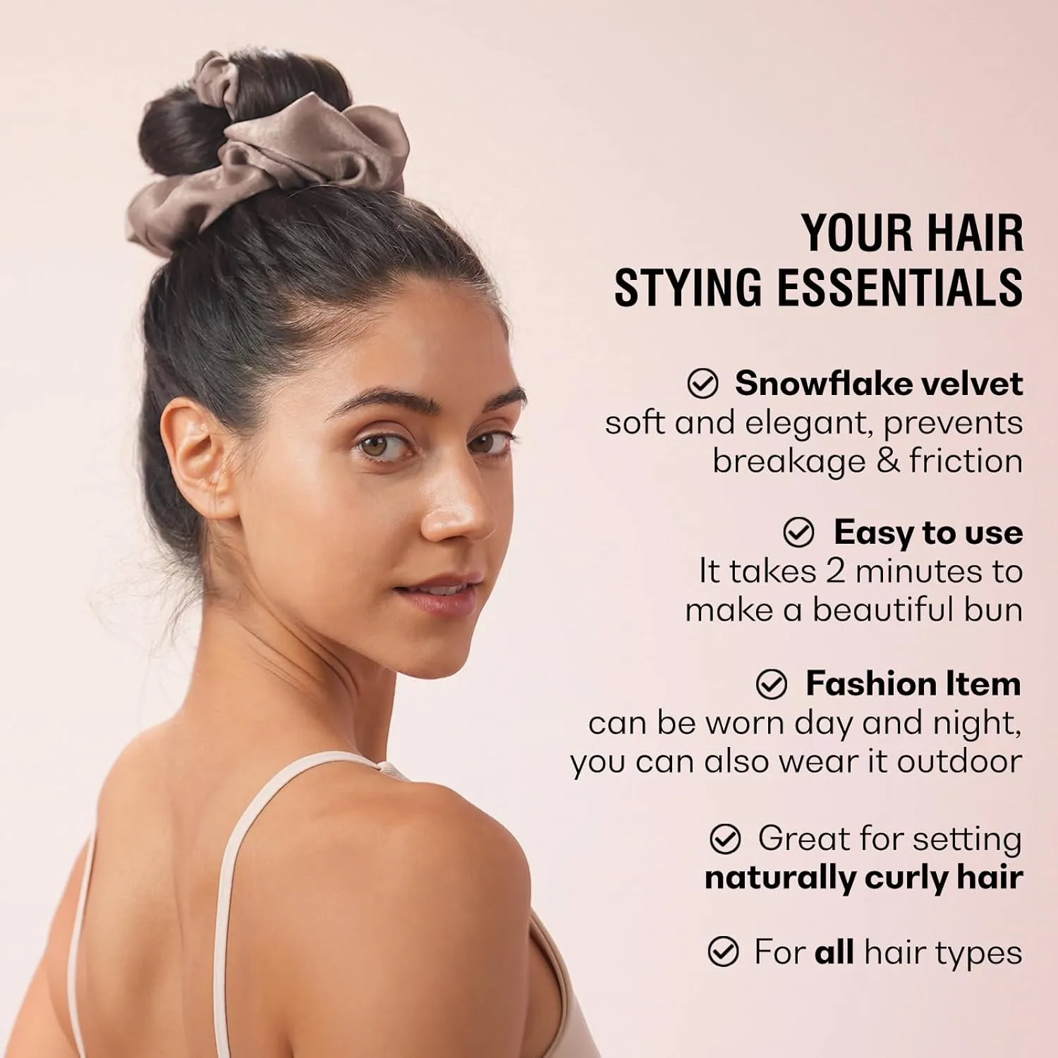 Velvet Heatless Curling Scrunchie, No Heat Curls for Long Hair, Soft Sleep-in Hair Roller (Black, 1 Count)