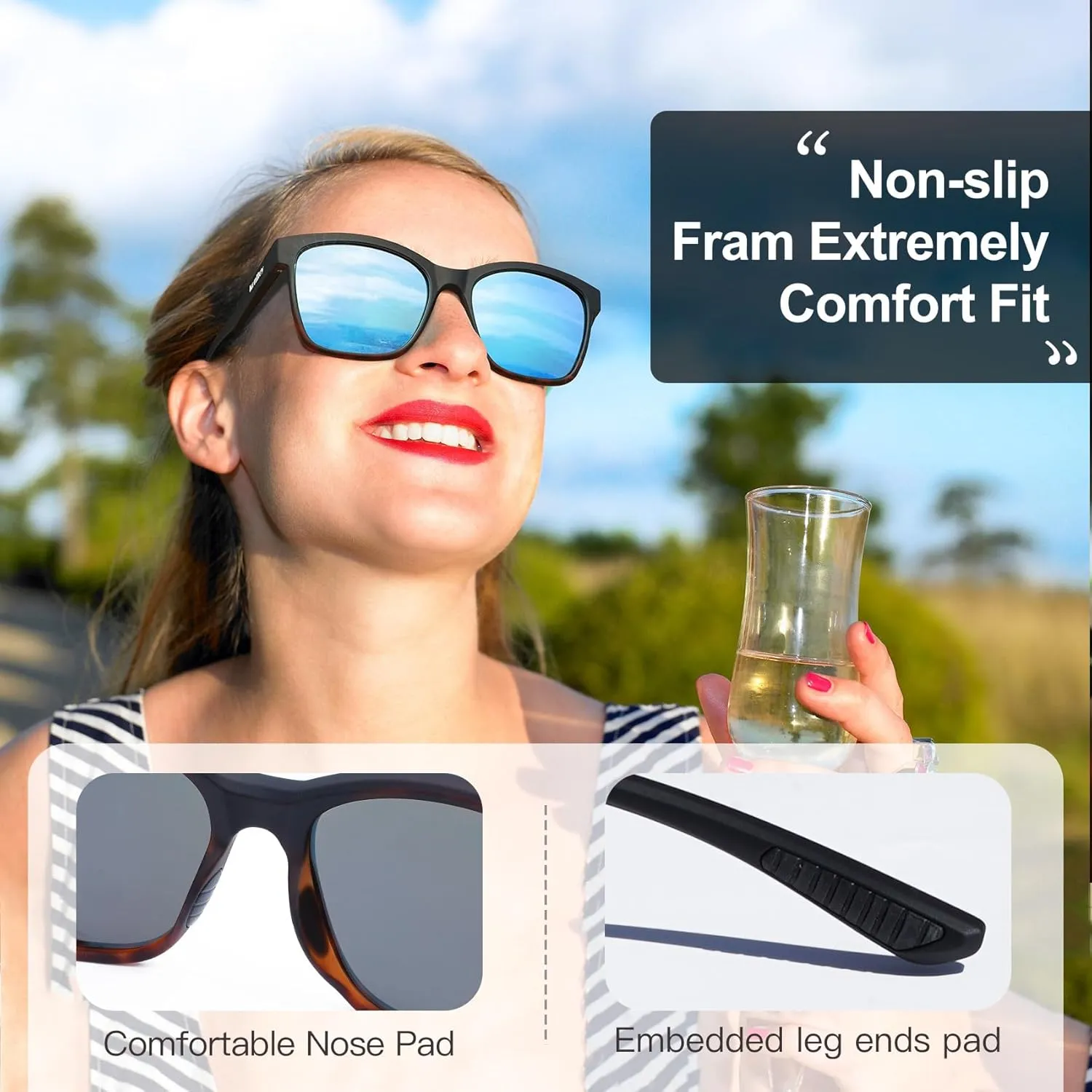 Vintage Sunglasses for Men & Women, Retro Eyewear with Non-slip Flexible Frame, Polarized/Non-Polarized Lens UV Protection