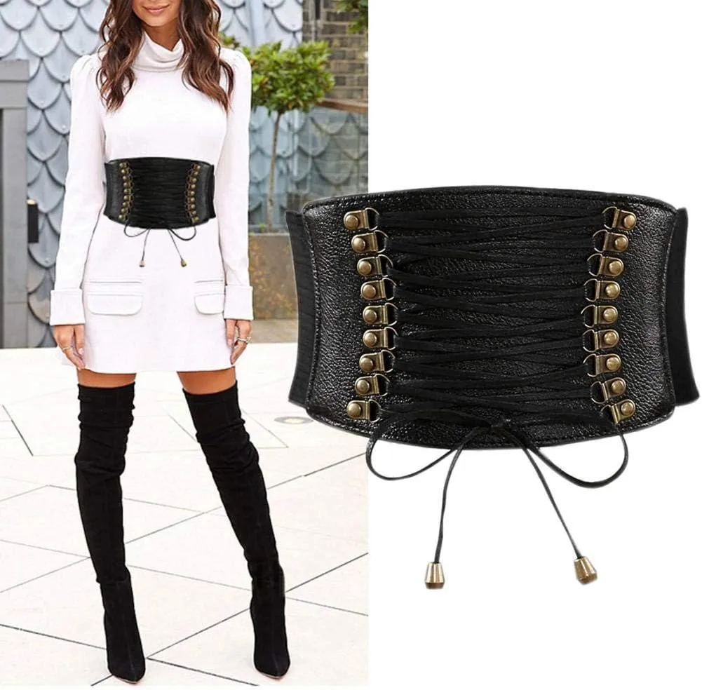 VOCHIC Womens PU Leather Belt High Waist Cincher Belt Corsets for Waist Training Wide Belt