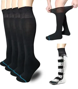 Walking Boot Socks Replacement Sock Liner for Orthopedic Walker Brace,Tube Socks Under Air Cam Walkers and Fracture Boot Cast Surgical leg Cover Black 2 Pairs
