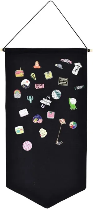 Wall Hanging Brooch Jewelry Storage Case Canvas Display Stand Enamel Pin Display Banner Holder Earrings Necklace Glitter Pin Collection Organizer (Black)