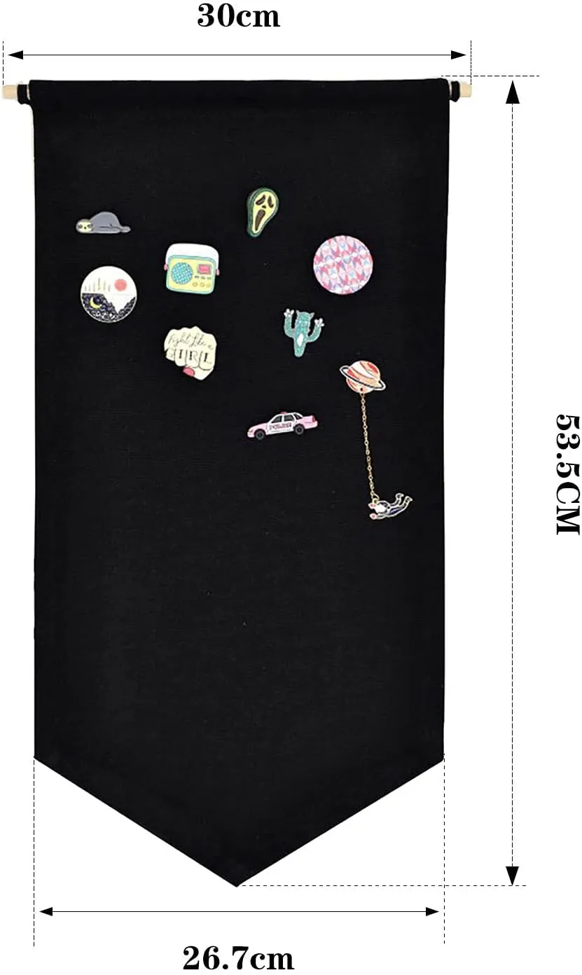 Wall Hanging Brooch Jewelry Storage Case Canvas Display Stand Enamel Pin Display Banner Holder Earrings Necklace Glitter Pin Collection Organizer (Black)