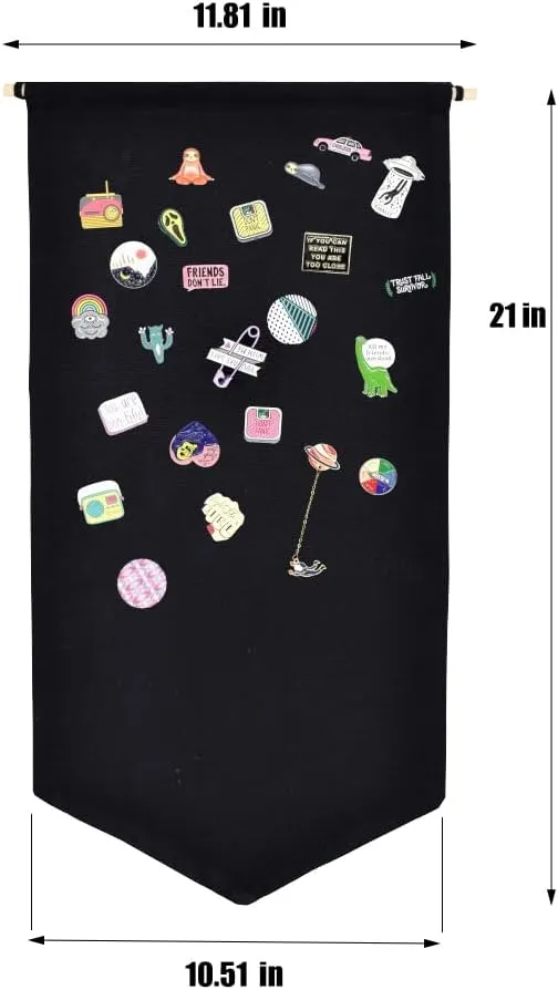Wall Hanging Brooch Jewelry Storage Case Canvas Display Stand Enamel Pin Display Banner Holder Earrings Necklace Glitter Pin Collection Organizer (Black)