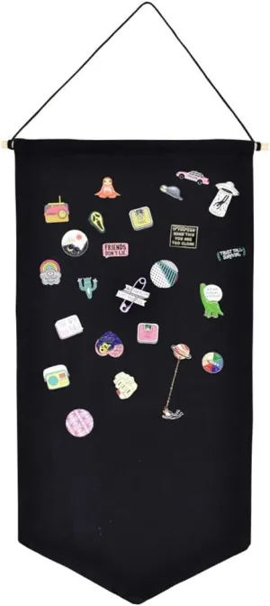 Wall Hanging Brooch Jewelry Storage Case Canvas Display Stand Enamel Pin Display Banner Holder Earrings Necklace Glitter Pin Collection Organizer (Black)