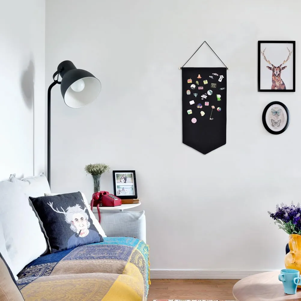Wall Hanging Brooch Jewelry Storage Case Canvas Display Stand Enamel Pin Display Banner Holder Earrings Necklace Glitter Pin Collection Organizer (Black)