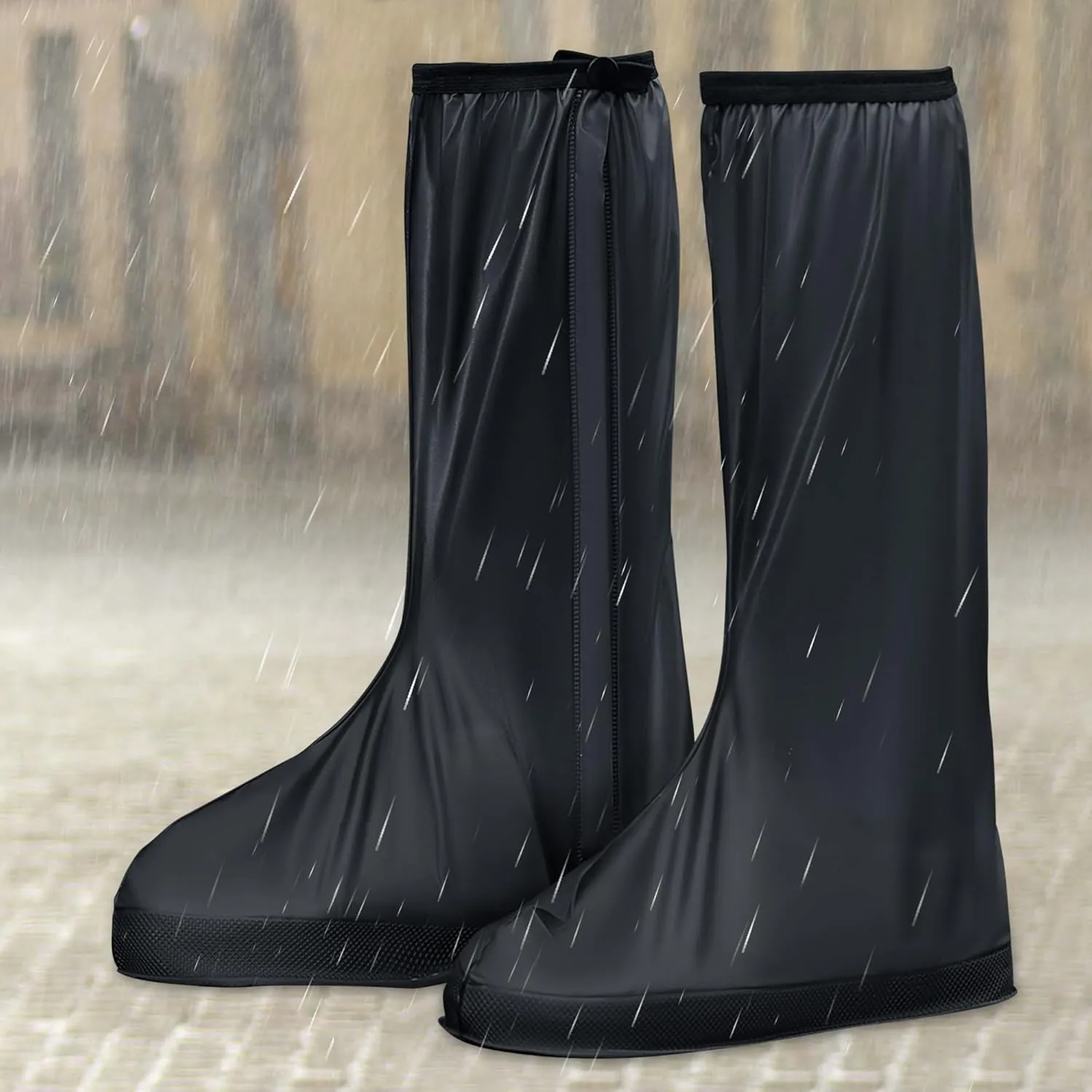 Waterproof Rain Shoe Cover Reusable Non-Slip Rainproof Boot Covers with Zipper Slip Resistance Overshoes Rain Mud Snow Shoe Protector Covers Hiking Climbing Camping Outdoor Sports Travel