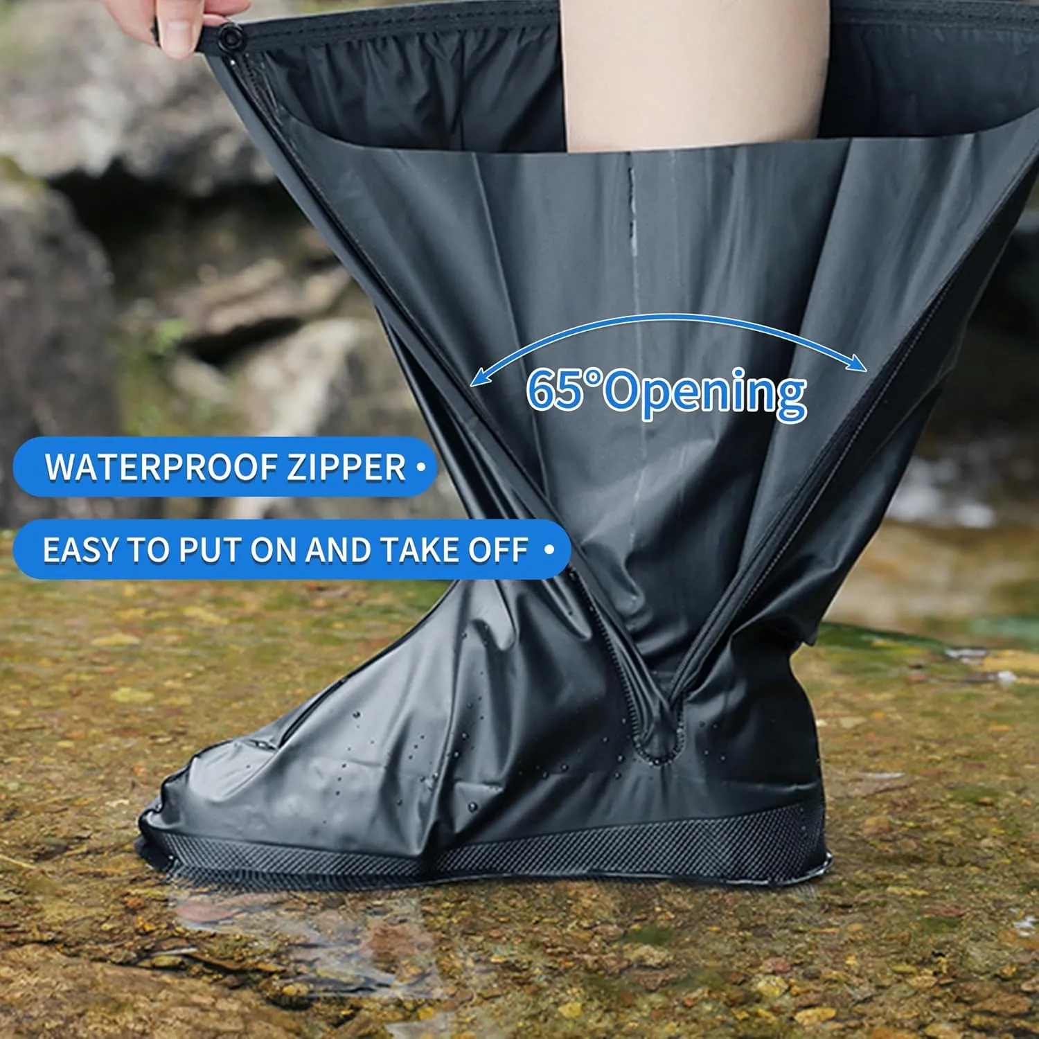 Waterproof Rain Shoe Cover Reusable Non-Slip Rainproof Boot Covers with Zipper Slip Resistance Overshoes Rain Mud Snow Shoe Protector Covers Hiking Climbing Camping Outdoor Sports Travel