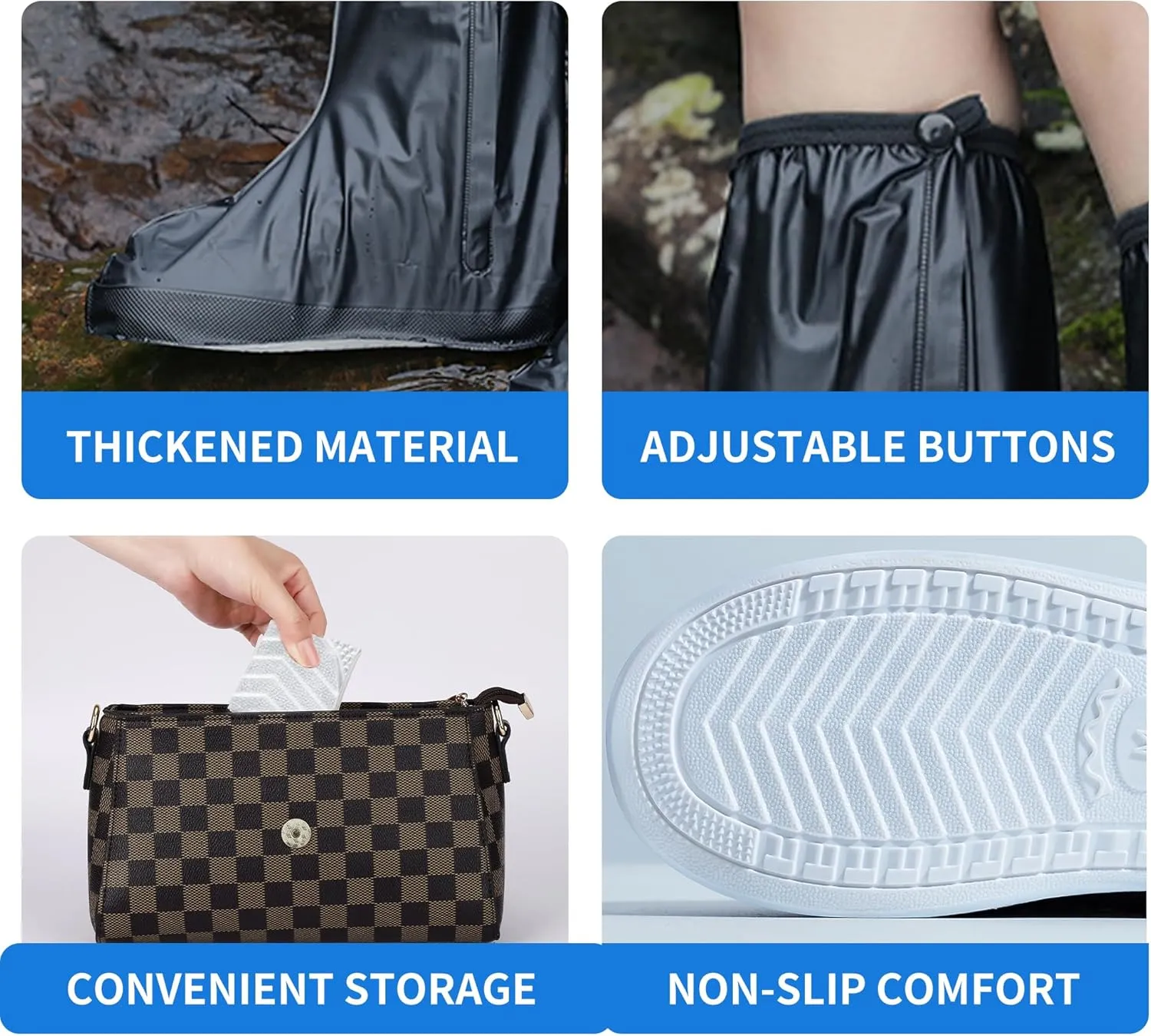 Waterproof Rain Shoe Cover Reusable Non-Slip Rainproof Boot Covers with Zipper Slip Resistance Overshoes Rain Mud Snow Shoe Protector Covers Hiking Climbing Camping Outdoor Sports Travel