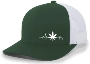 Weed Heartbeat Marijuana Cannabis Men's Mesh Back Trucker Hat Baseball Cap