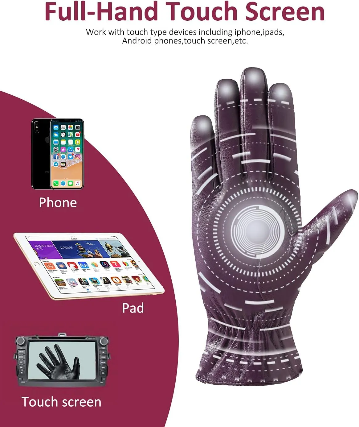 Winter Leather Gloves for Women, Premium Sheepskin Warm Gloves for Cold Weather, Fleece Lining Touch Screen Glove