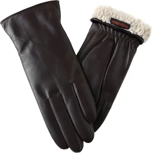 Winter Leather Gloves for Women, Premium Sheepskin Warm Gloves for Cold Weather, Fleece Lining Touch Screen Glove