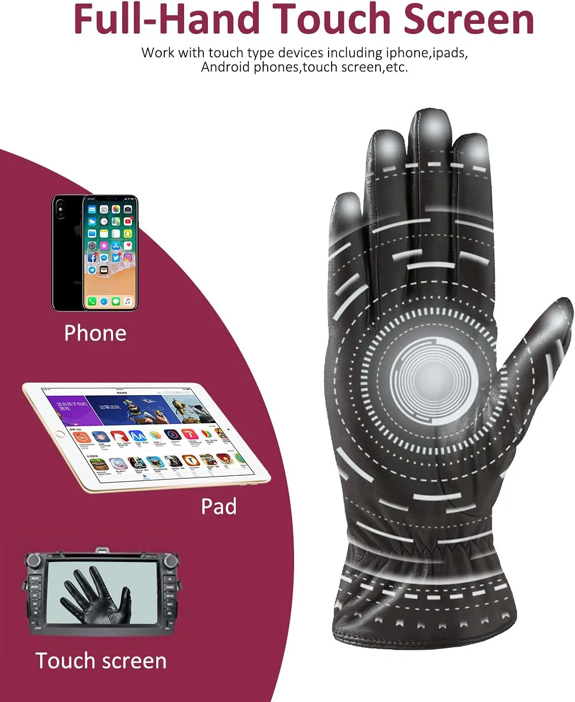 Winter Leather Gloves for Women, Premium Sheepskin Warm Gloves for Cold Weather, Fleece Lining Touch Screen Glove