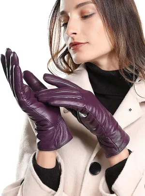 Winter Leather Gloves for Women, Premium Sheepskin Warm Gloves for Cold Weather, Fleece Lining Touch Screen Glove
