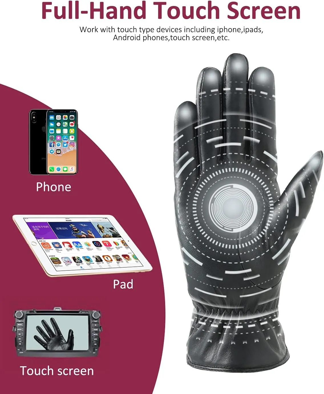 Winter Leather Gloves for Women, Premium Sheepskin Warm Gloves for Cold Weather, Fleece Lining Touch Screen Glove