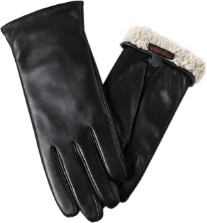 Winter Leather Gloves for Women, Premium Sheepskin Warm Gloves for Cold Weather, Fleece Lining Touch Screen Glove