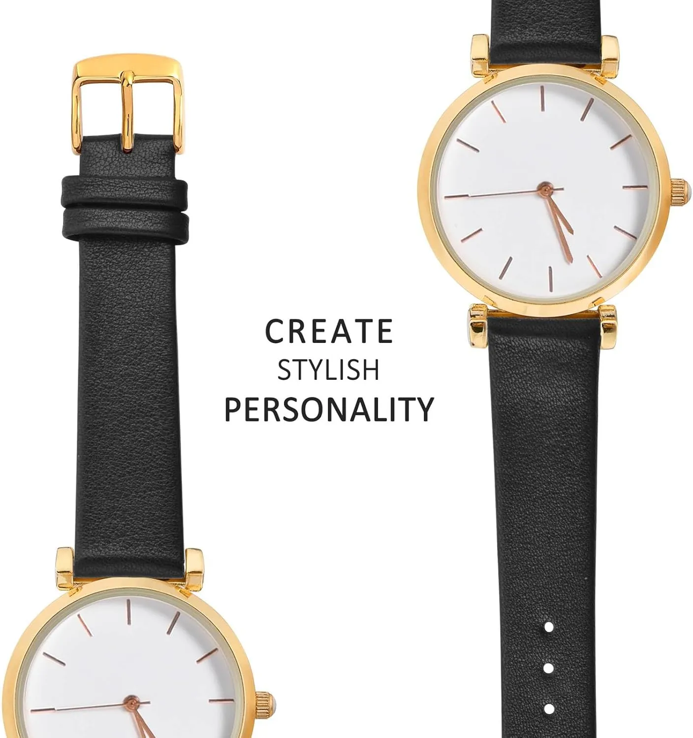 WOCCI 18mm Lug Width, Elegant Watch Band, Genuine Leather Replacement Strap with Gold Buckle (Black)