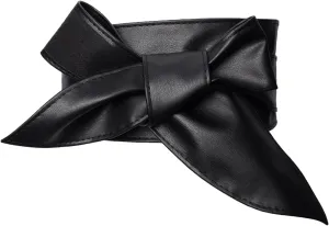 Women Black Obi Leather Belt Bow Tie Belt Waist Belts Self Tie Wrap Wide Waistband Knotted Belt for Woman Dresses Costumes Accessories