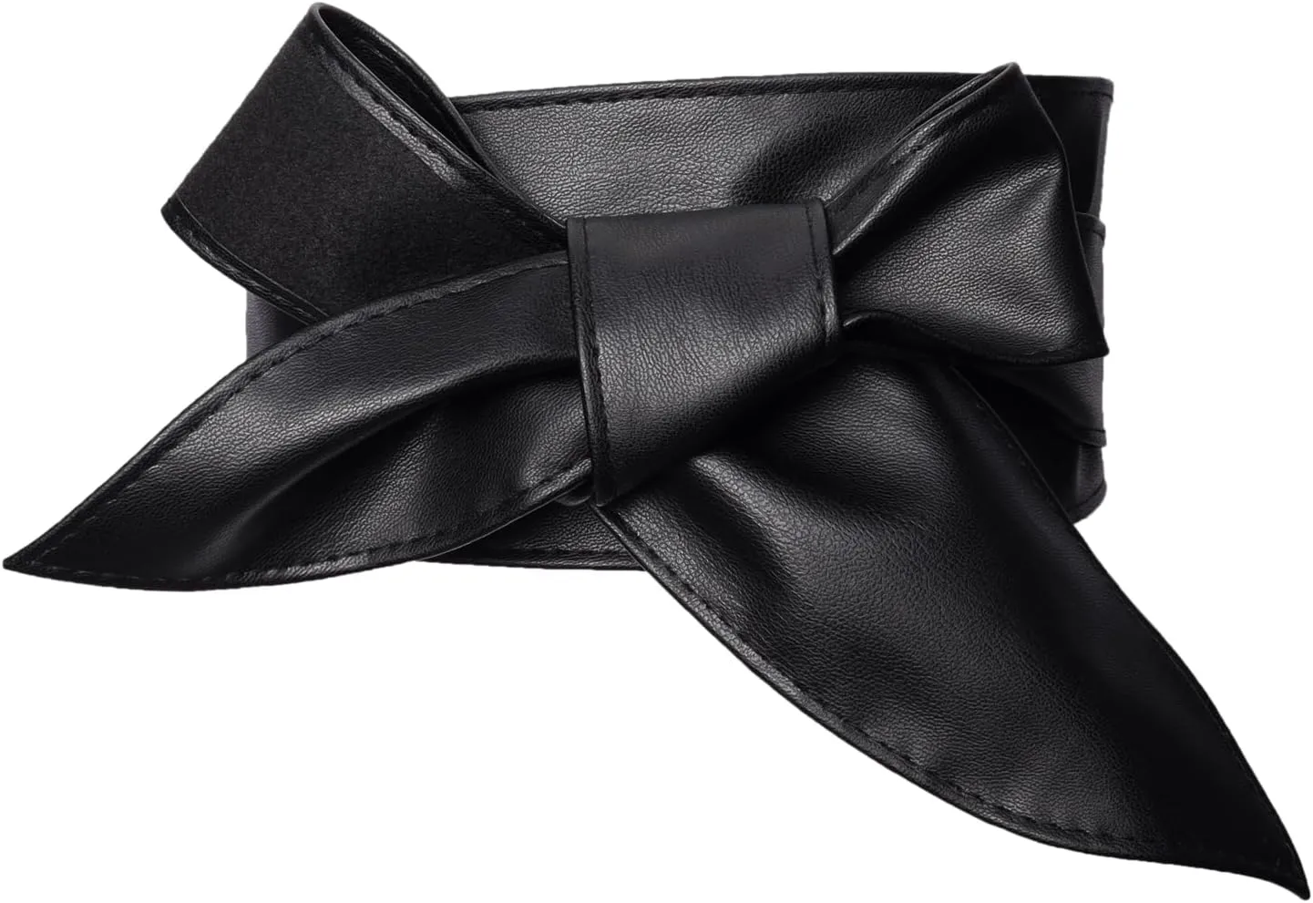 Women Black Obi Leather Belt Bow Tie Belt Waist Belts Self Tie Wrap Wide Waistband Knotted Belt for Woman Dresses Costumes Accessories