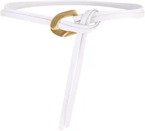 Women Genuine Leather Tie Belt Gold Buckle Double Strap Belts