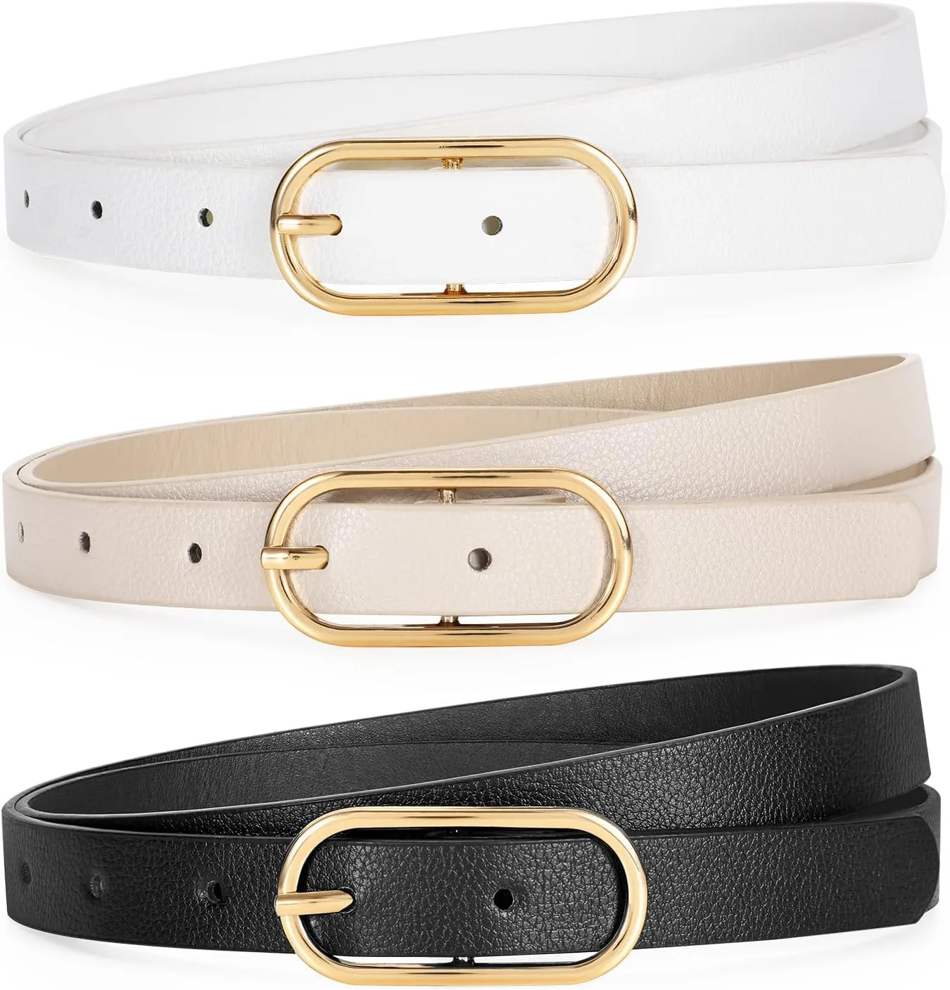 Women Skinny Leather Belt for Dress Pants Jeans Ladies Thin Waist Belts with Gold Buckle