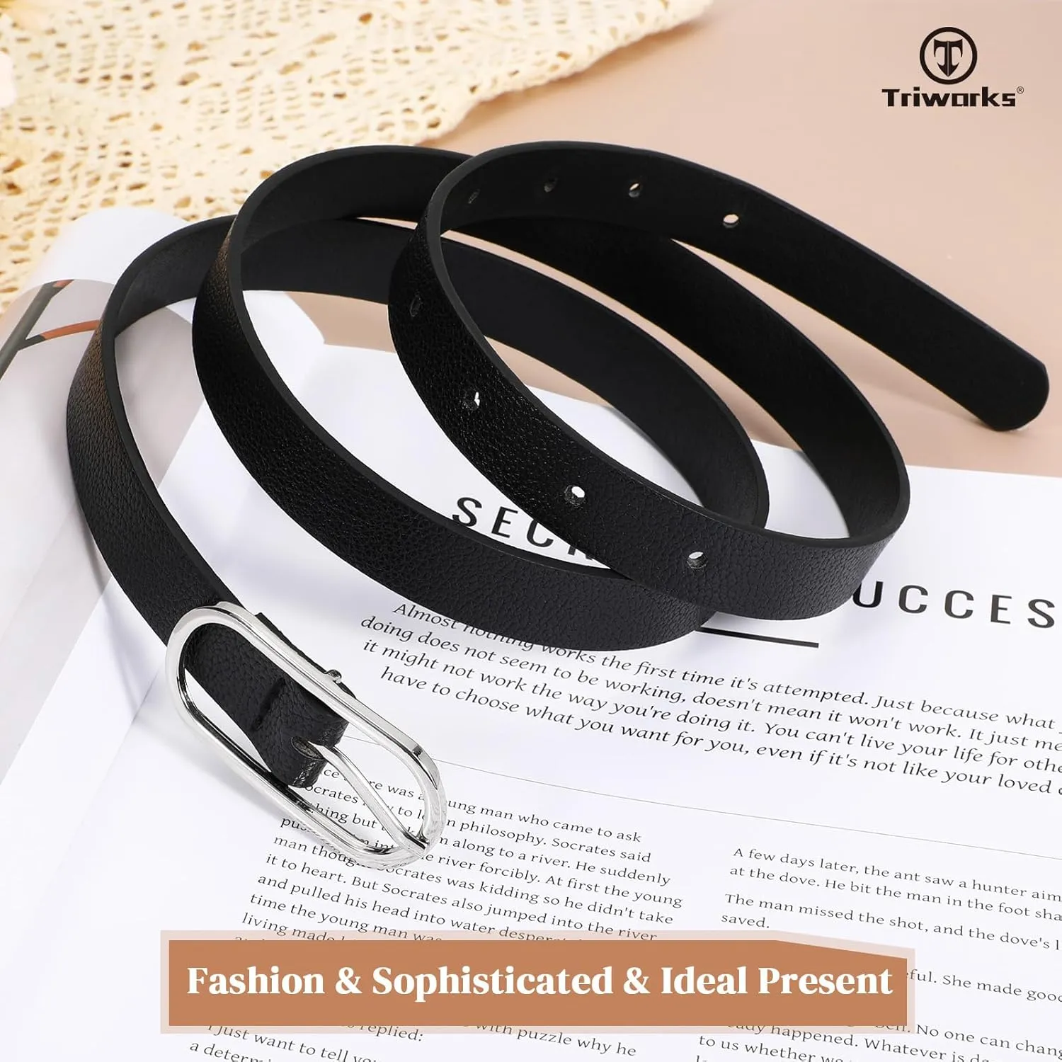 Women Skinny Leather Belt for Dress Pants Jeans Ladies Thin Waist Belts with Gold Buckle