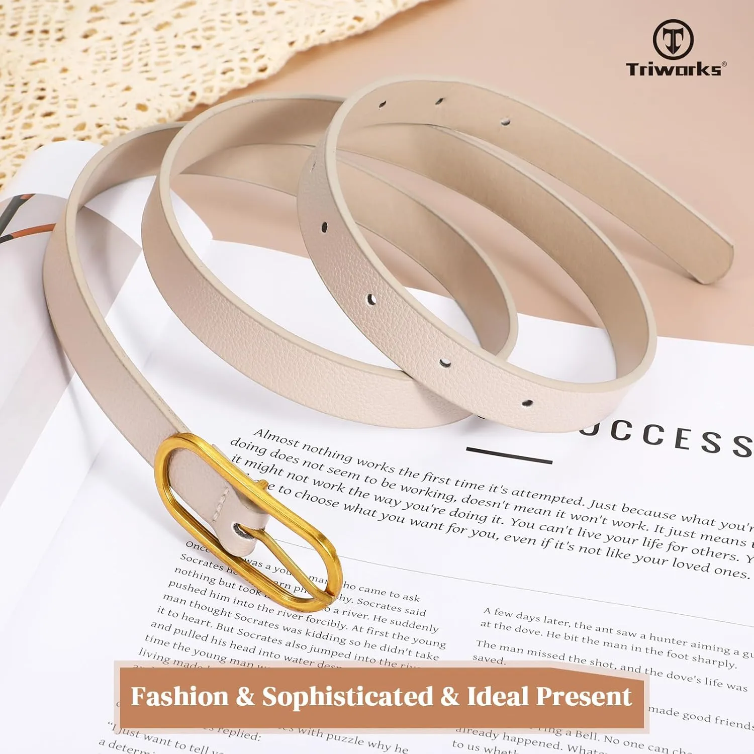 Women Skinny Leather Belt for Dress Pants Jeans Ladies Thin Waist Belts with Gold Buckle