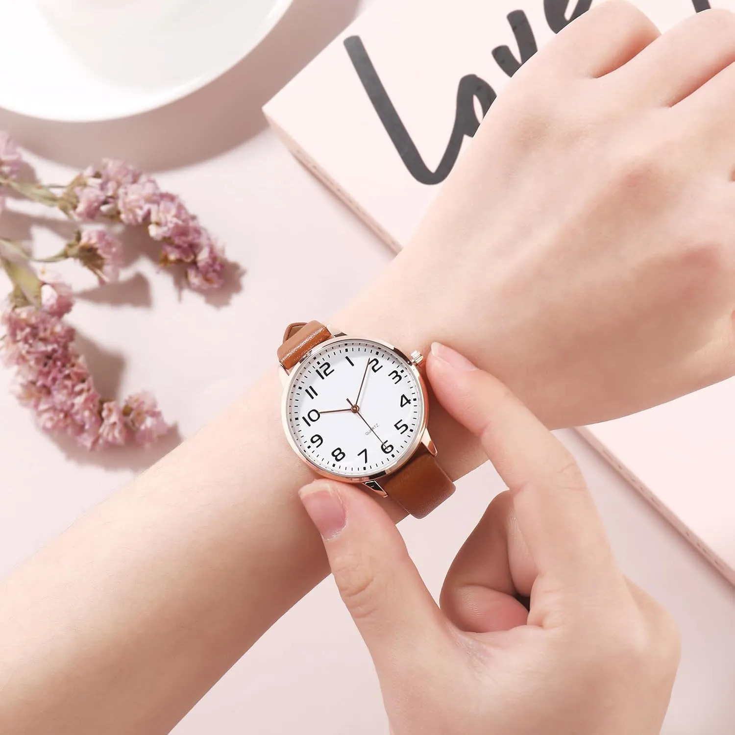 Women's Dainty Analog Leather Dress Watch for Small Wrists, Ladies Waterproof Watches for Women, Reloj para Mujer