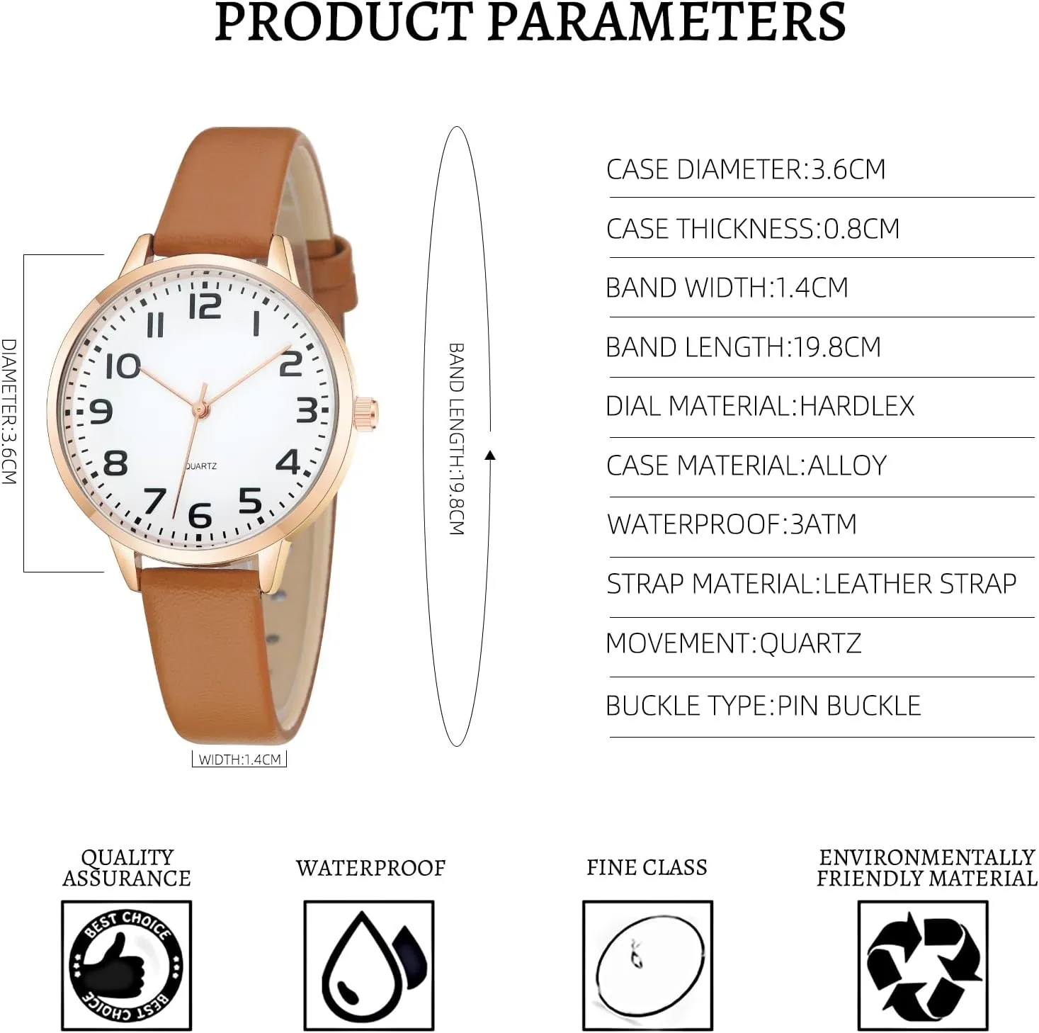 Women's Dainty Analog Leather Dress Watch for Small Wrists, Ladies Waterproof Watches for Women, Reloj para Mujer