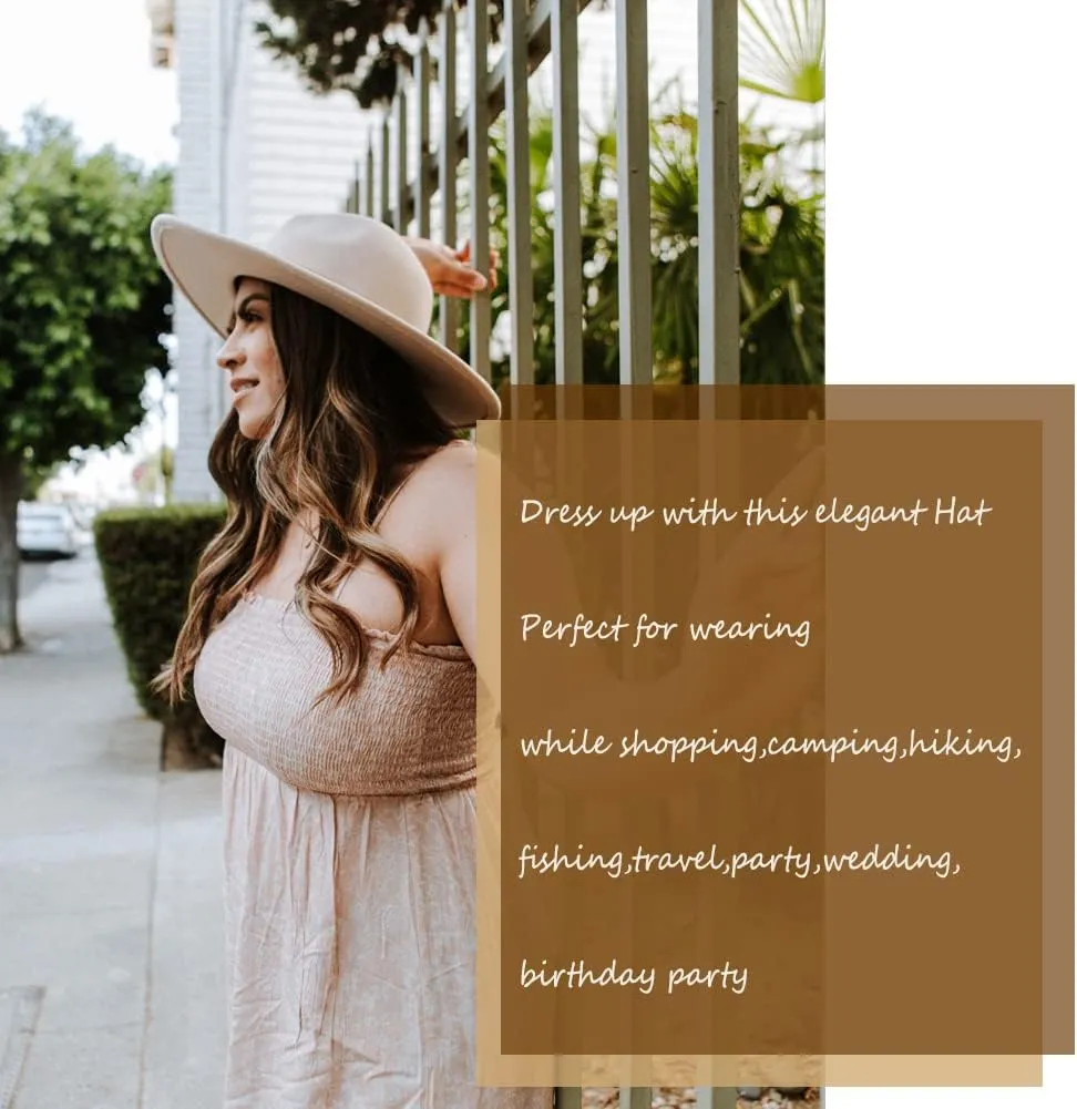 Womens Fedora Hats with Belt Buckle Wide Brim Panama Fedora Cap