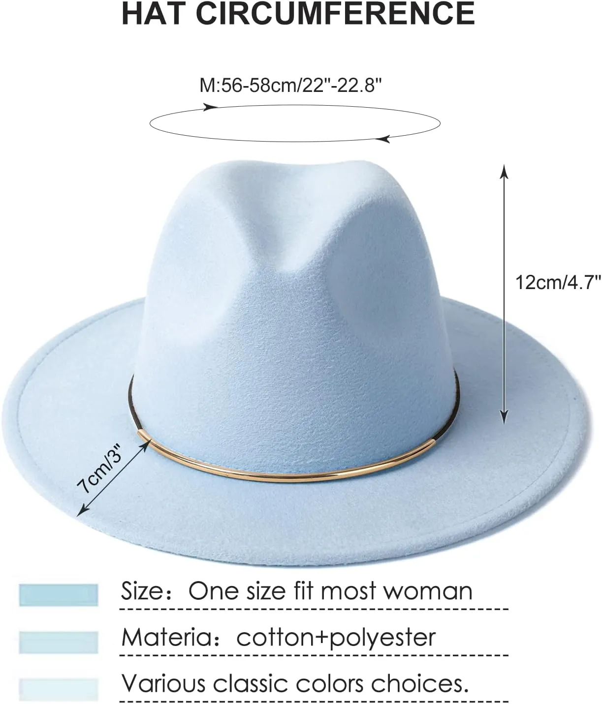 Womens Fedora Hats with Belt Buckle Wide Brim Panama Fedora Cap