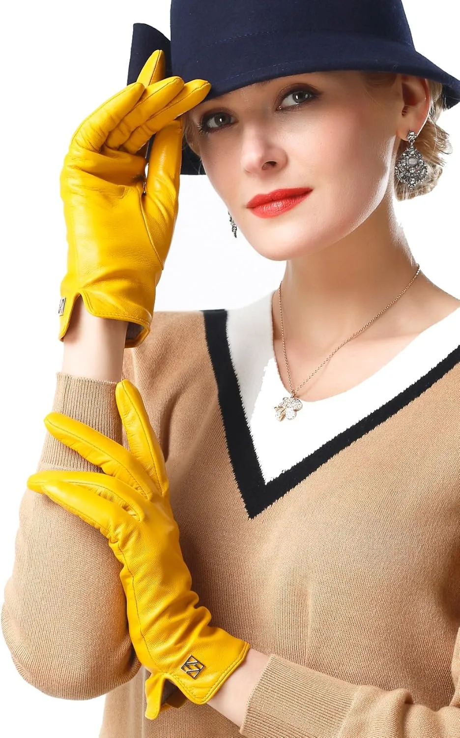 Women's Italian Leather Gloves Lambskin Winter Comfort Gloves (Touchscreen or Non-Touchscreen)
