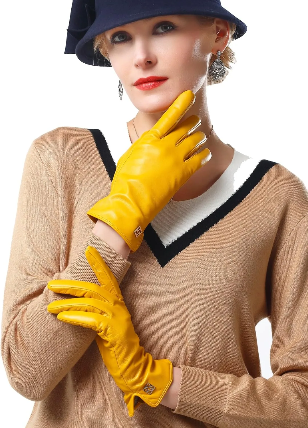 Women's Italian Leather Gloves Lambskin Winter Comfort Gloves (Touchscreen or Non-Touchscreen)