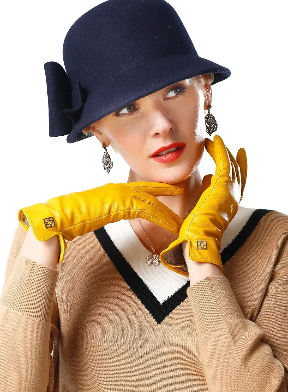 Women's Italian Leather Gloves Lambskin Winter Comfort Gloves (Touchscreen or Non-Touchscreen)