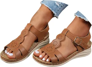 Women's Orthopedic Wedge Sport Sandals with Arch Support 2025 Summer Casual Fashionable T-strap Open Toe Hollow Out Asjustable Ankle Strap Sandals Beach Vacation Walking Platform Sandal