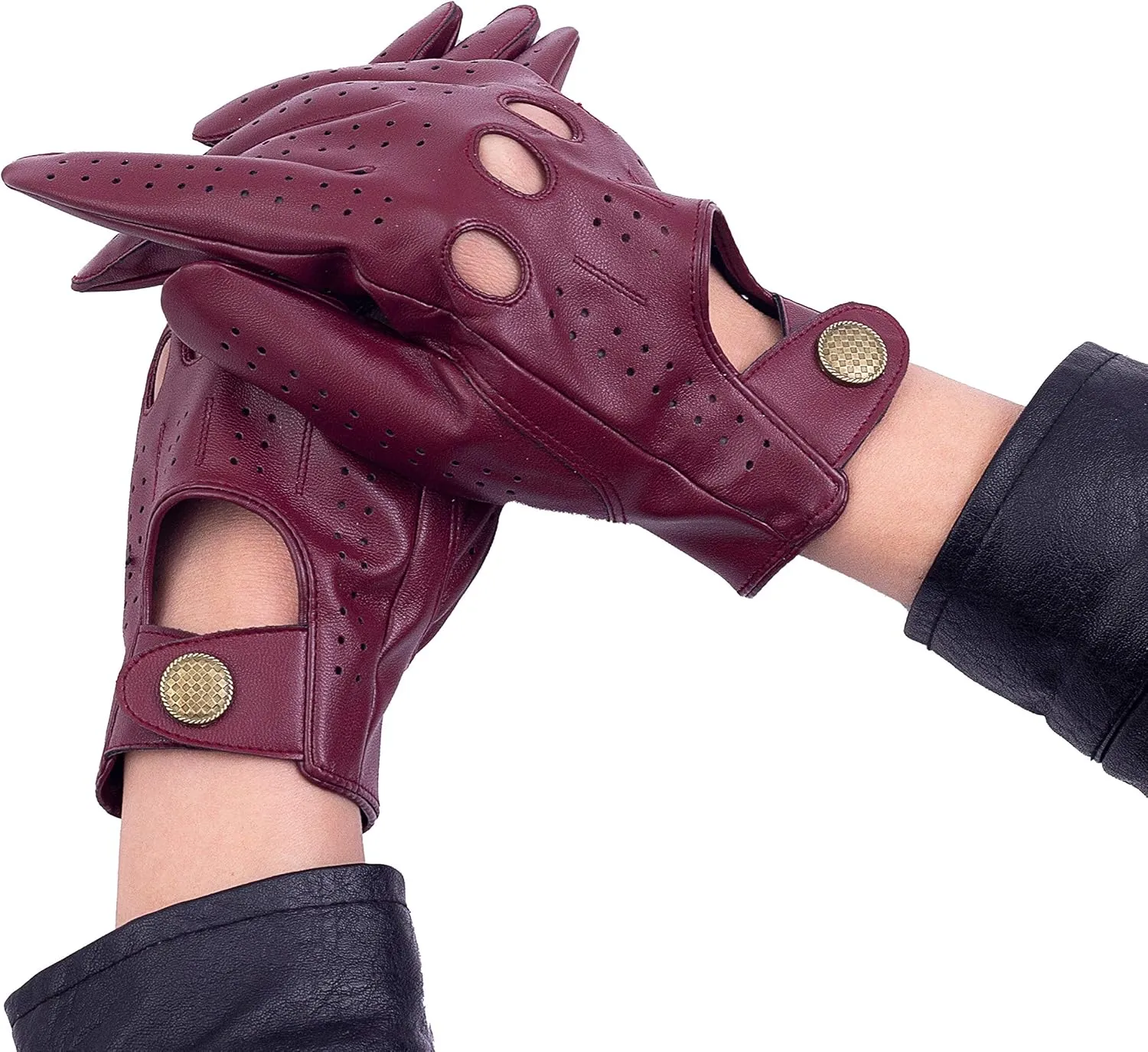 Women's Vegan Leather Full-finger Driving Touchscreen Gloves