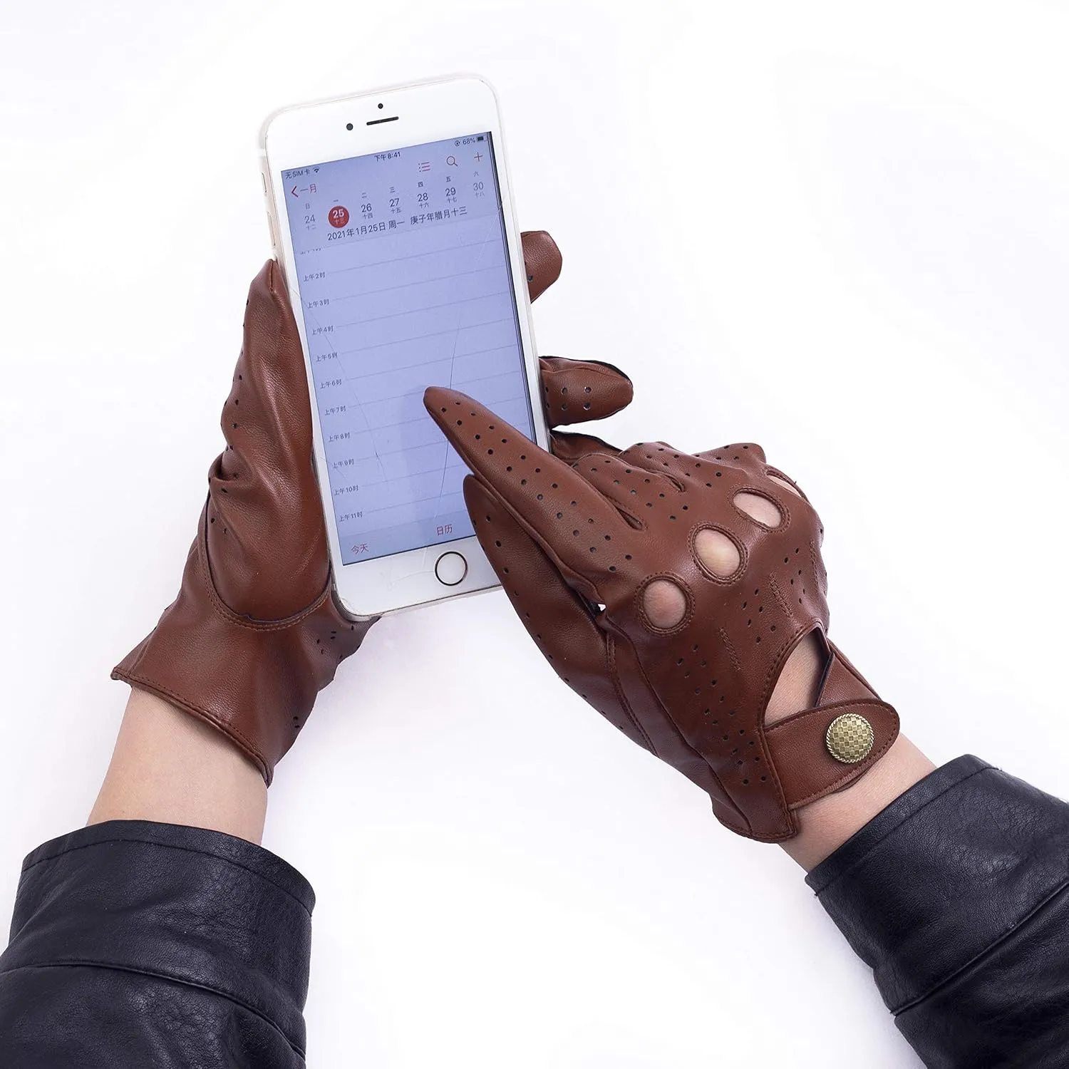 Women's Vegan Leather Full-finger Driving Touchscreen Gloves