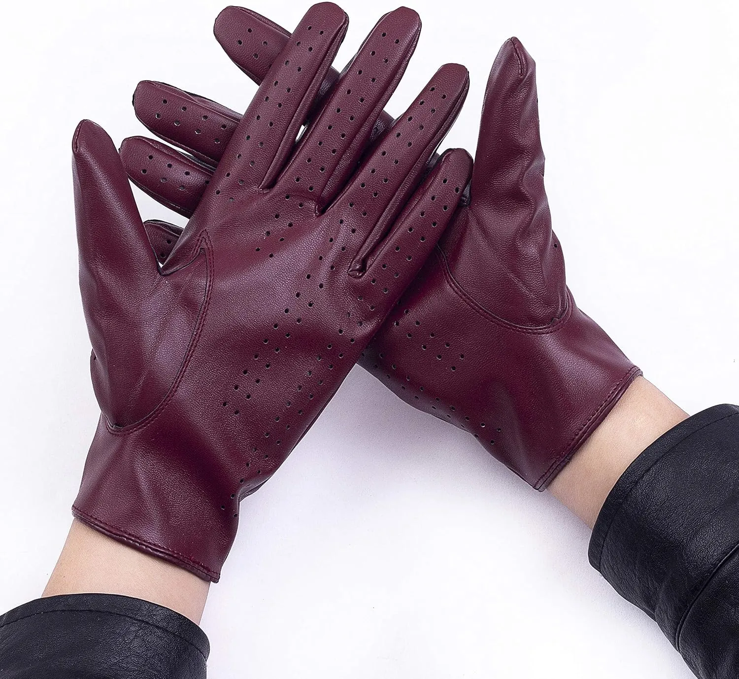 Women's Vegan Leather Full-finger Driving Touchscreen Gloves