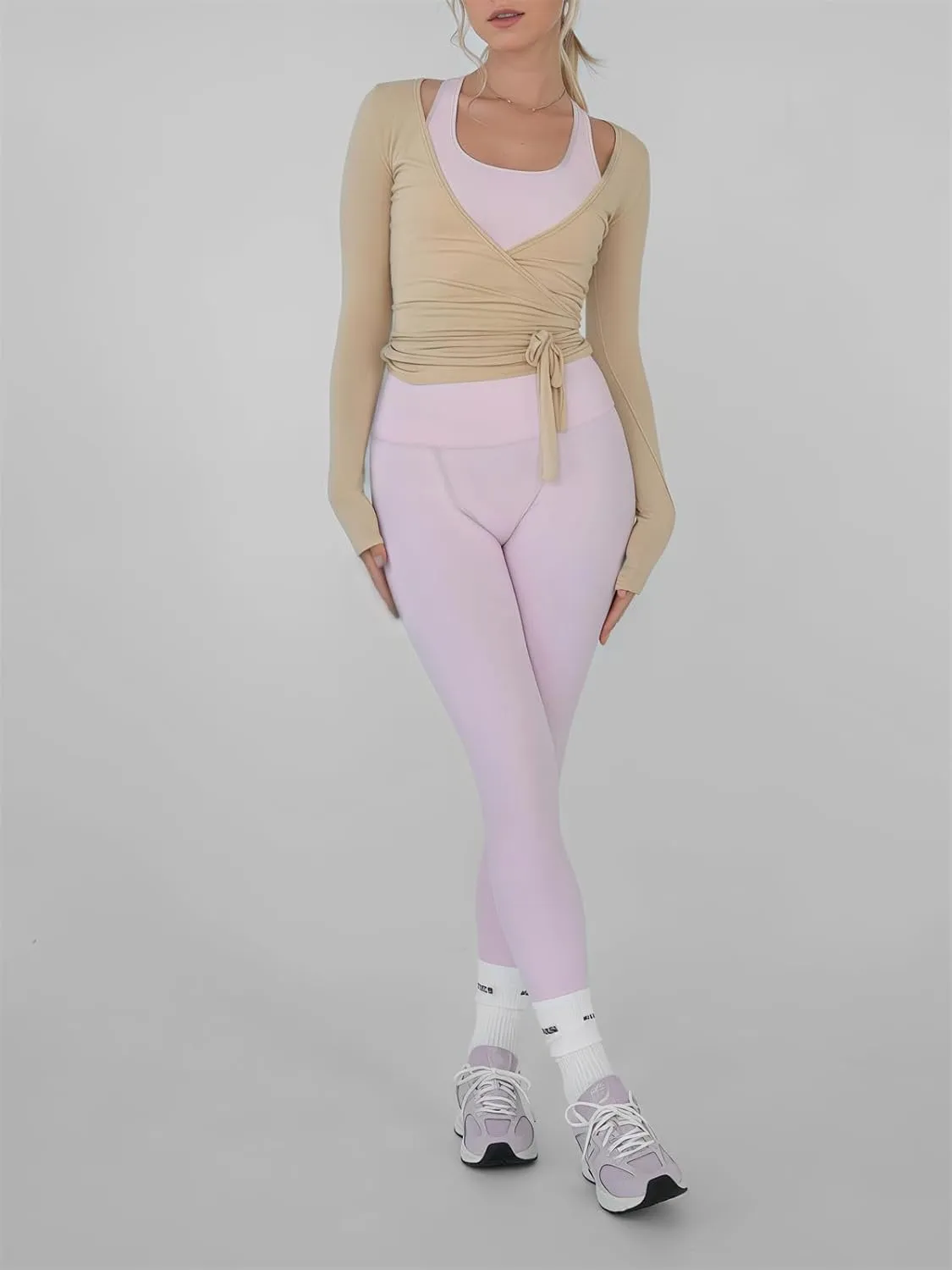 Women's Workout Crop Tops Long Sleeve Wrap Front Slim Fit Yoga Shirts Breathable Running Gym Active Wear