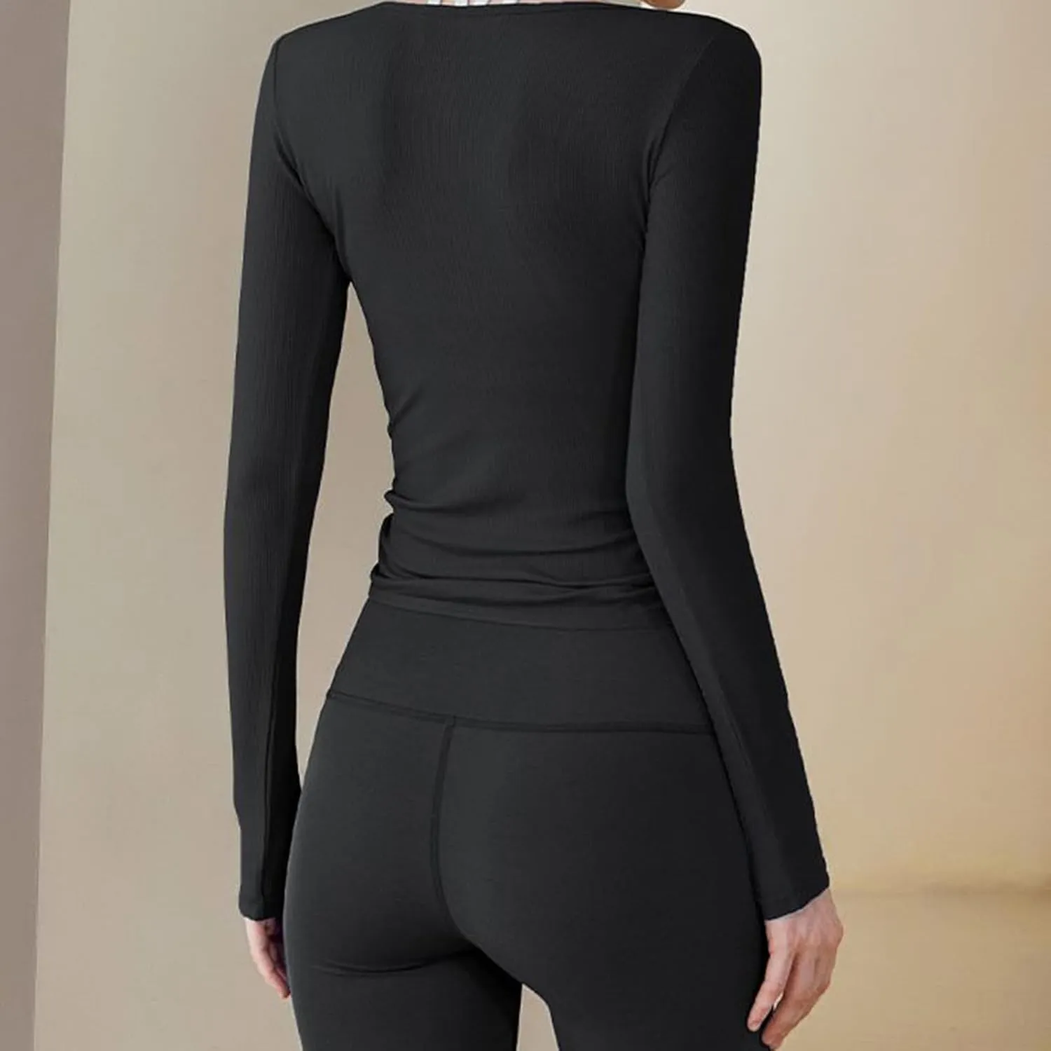Women's Workout Crop Tops Long Sleeve Wrap Front Slim Fit Yoga Shirts Breathable Running Gym Active Wear