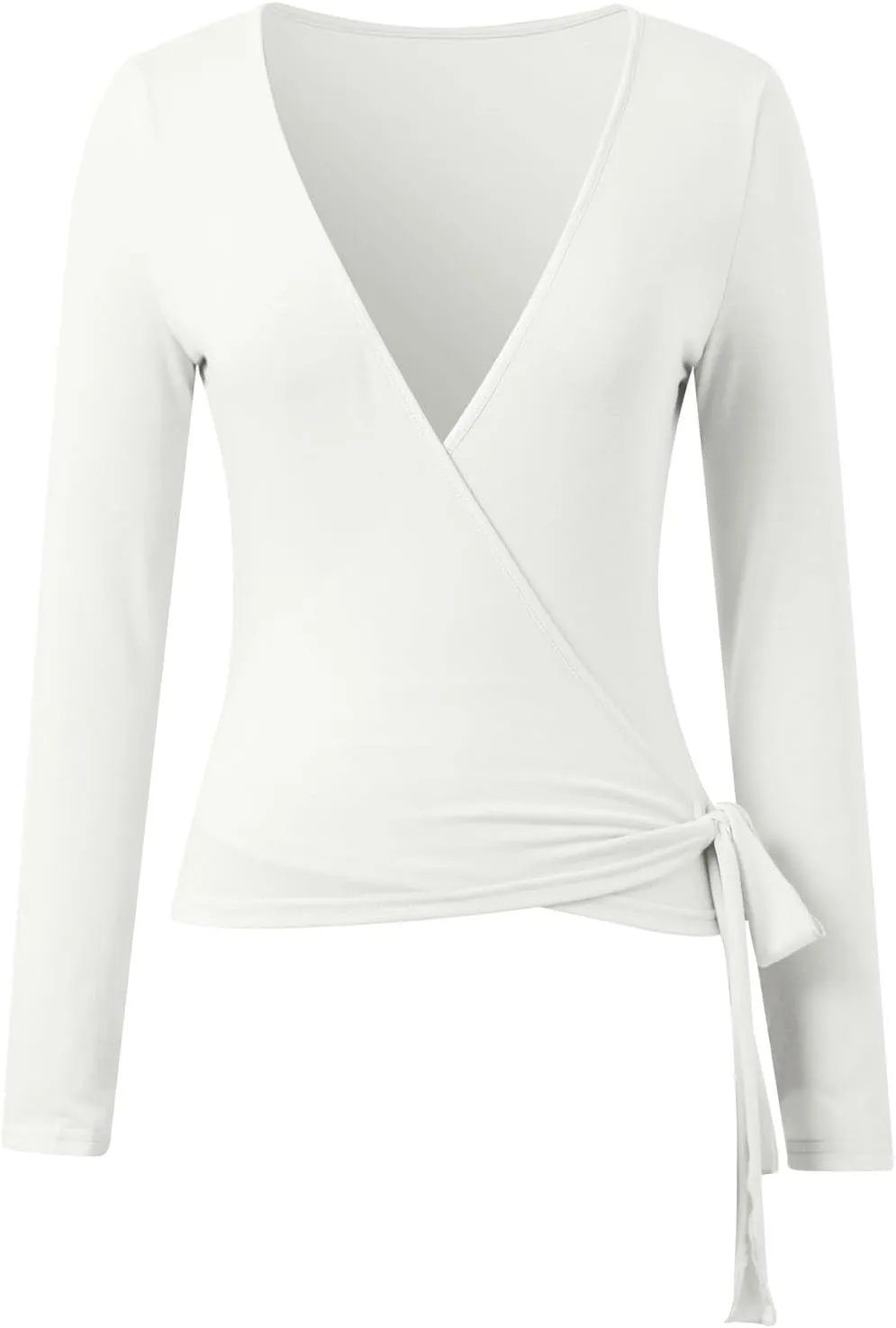Women's Wrap Top Cross Wrap Tie Ballet Long Sleeve Tops Deep V Neck Slim Fitted Pilates Yoga Workout T Shirts