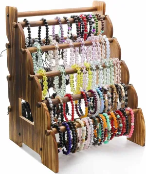 Wooden Bracelet Holder 8 Tier Jewelry Bracelet Display Stand, Portable Organizer for 150-240 Bangles & Scrunchies - for Vendors,Retail Stores, Craft Shows, and Home Storage (vintage)