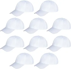 Yookat 10 Pieces White Baseball Caps - DIY Sun Hats for Kids