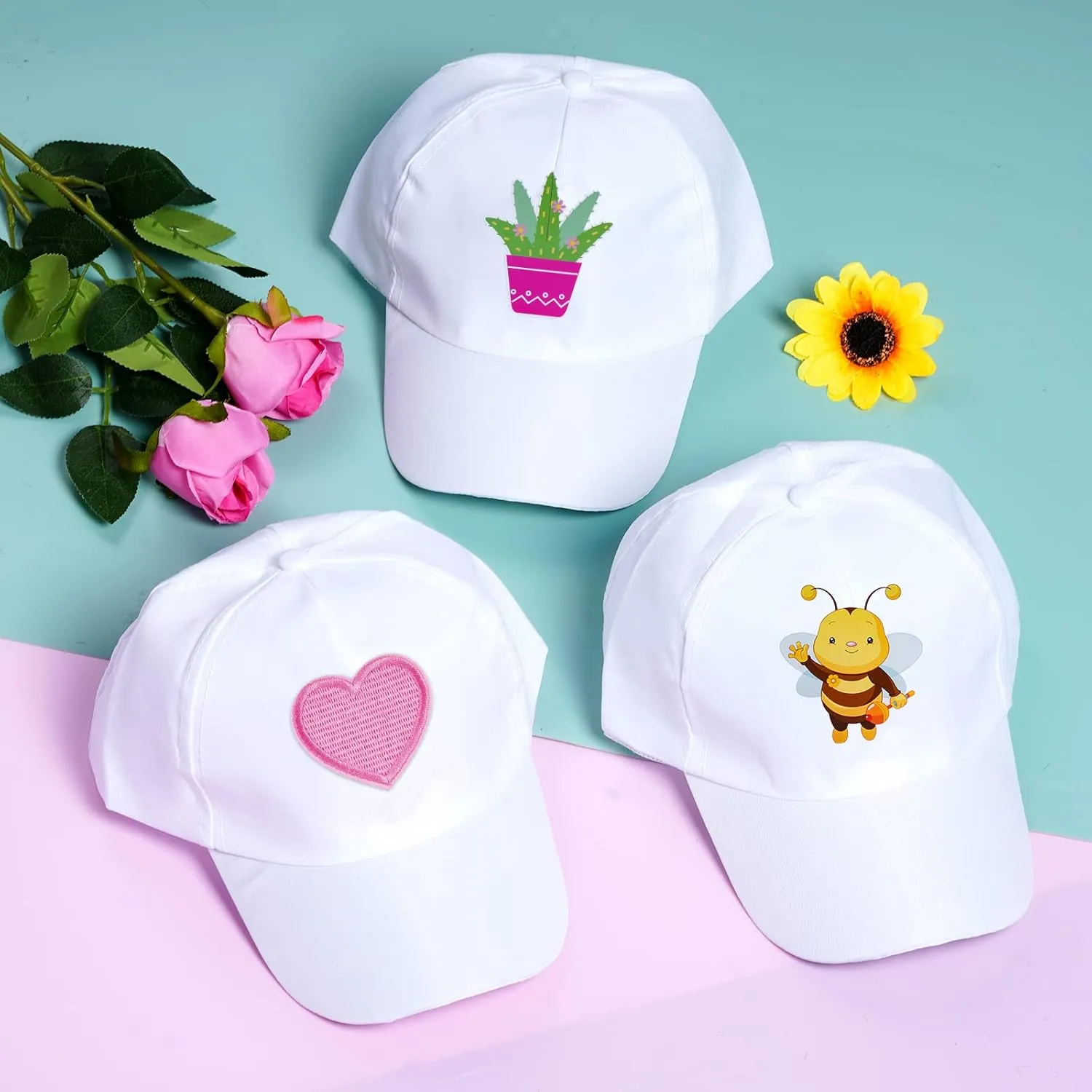 Yookat 10 Pieces White Baseball Caps - DIY Sun Hats for Kids