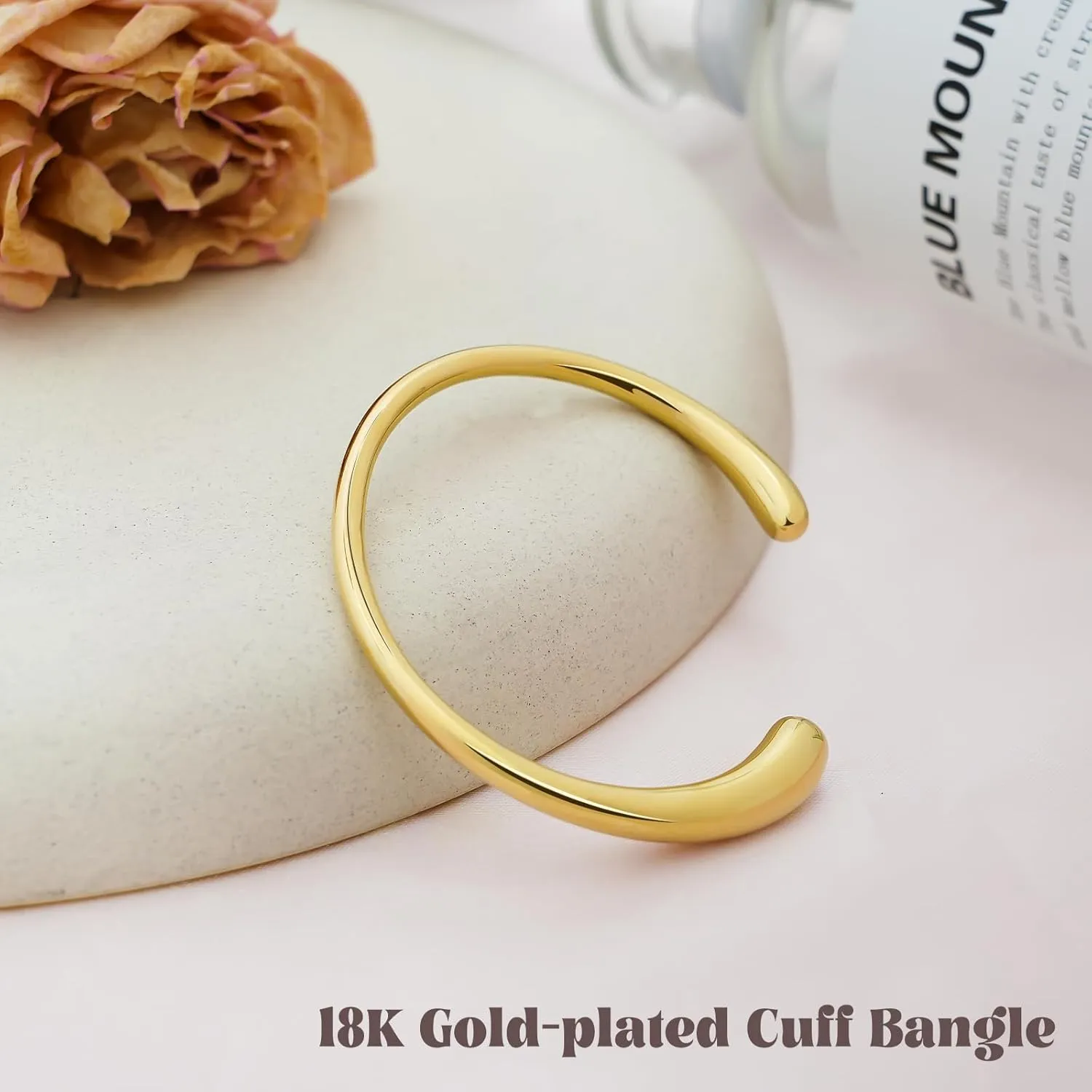Yowivon Gold Bangles for Women, Adjustable Open Cuff Bracelets Statement Minimalist Chunky Bracelet Fashion Jewelry Accessories Gifts