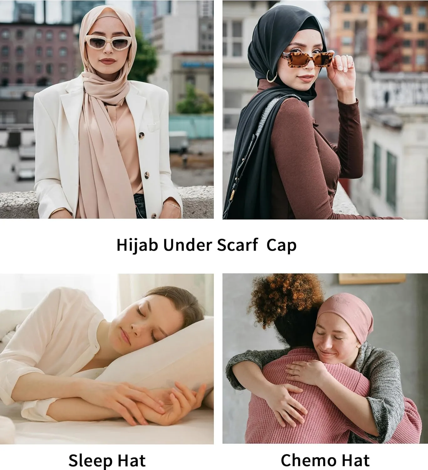 ZLYC Satin Lined Hijab Cap for Women Tie Back Hijab Undercap Inner Underscarf Hat
