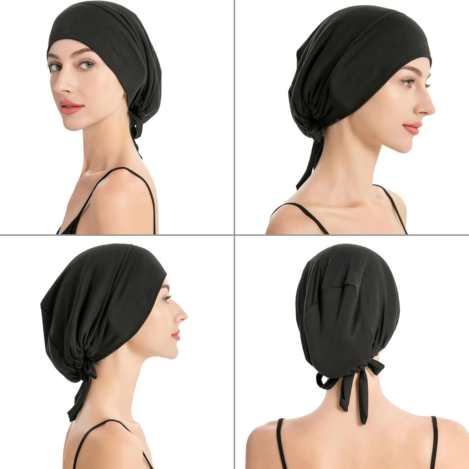 ZLYC Satin Lined Hijab Cap for Women Tie Back Hijab Undercap Inner Underscarf Hat